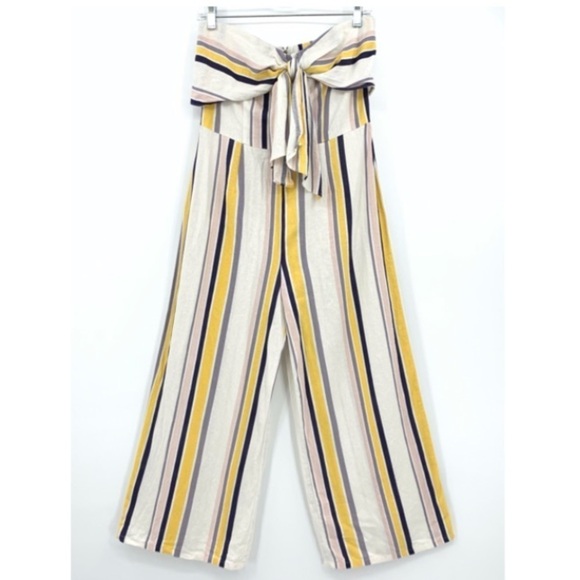 Gypsies & Moondust Strapless Striped Linen Blend Jumpsuit - Picture 1 of 9